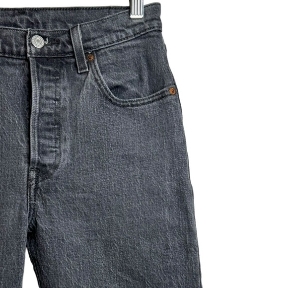 Levis 501 High Rise Straight Leg Faded Black Denim Raw Cut Off Hem Jeans 25 - Picture 8 of 16